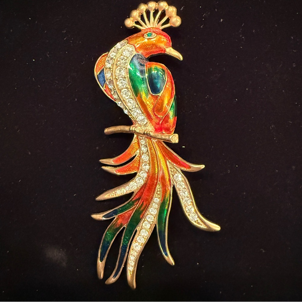 Vintage Large Peacock Bird of Paradice Brooch Pin from 1980s